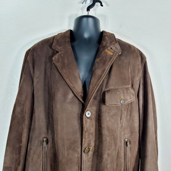 Orvis Mens Size 48 L Brown Genuine Leather Bandera Blazer Hunting Jacket Coat - Picture 12 of 13